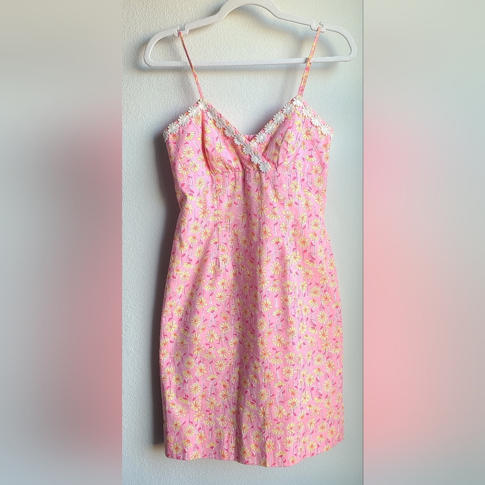 Lily Pulitzer - Women's Pink Yellow White Floral Slip Dress, Sz 2